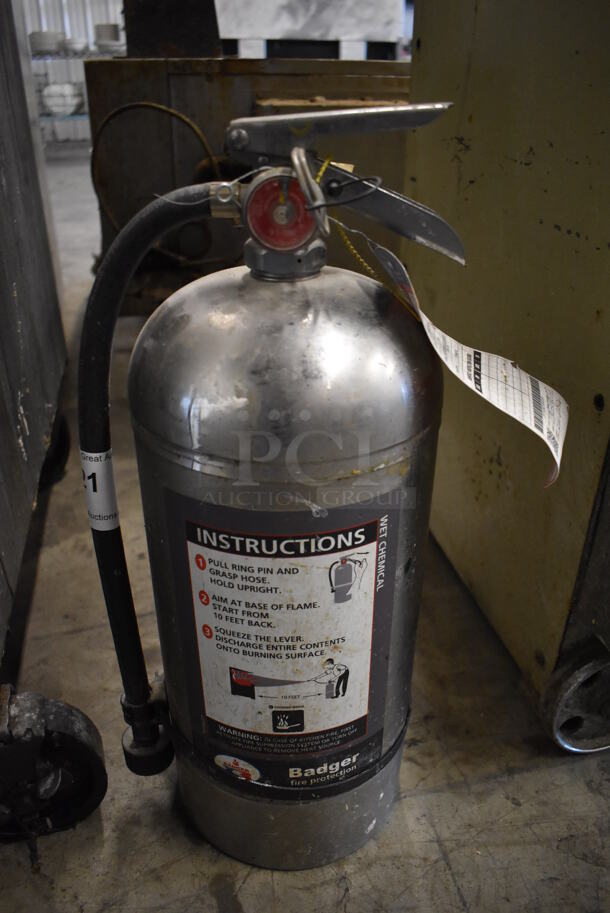 Badger Wet Chemical Fire Extinguisher. 9x7x19. Buyer Must Pick Up - We Will Not Ship This Item