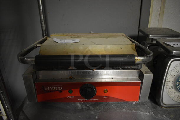 Avantco Stainless Steel Commercial Countertop Panini Press. 17x15x8.5. Item Was in Working Condition on Last Day of Business. (kitchen)