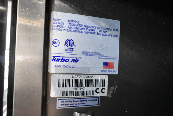 Turbo Air M3F72-3 Stainless Steel Commercial 3 Door Reach In Freezer w/ Poly Coated Racks on Commercial Casters. 115/208-230 Volts, 1 Phase.  - Image 8 of 8