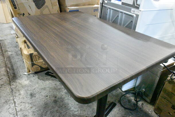 2 BRAND NEW SCRATCH AND DENT! Wood Pattern Dining Height Table on 2 Black Metal Straight Leg Table Base. 2 Times Your Bid! - Image 6 of 7