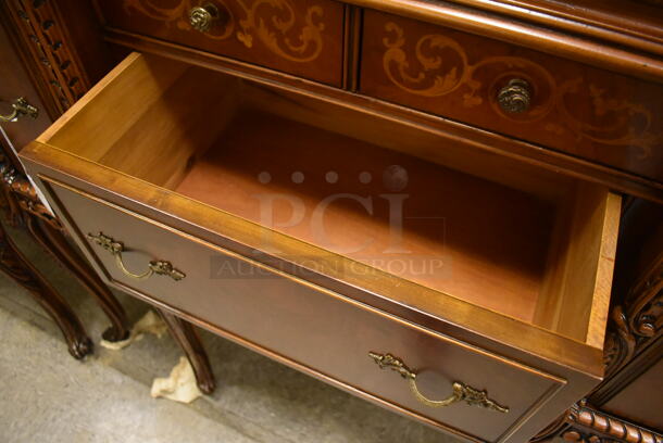 Ornate Hard Wood Victorian Style China Cabinet w/ 5 Drawers and 4 Cabinets. - Image 6 of 12