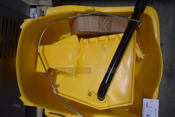 BRAND NEW! Yellow Poly Mop Bucket w/ Wringing Attachment and Casters. 15x19x26 - Image 3 of 3