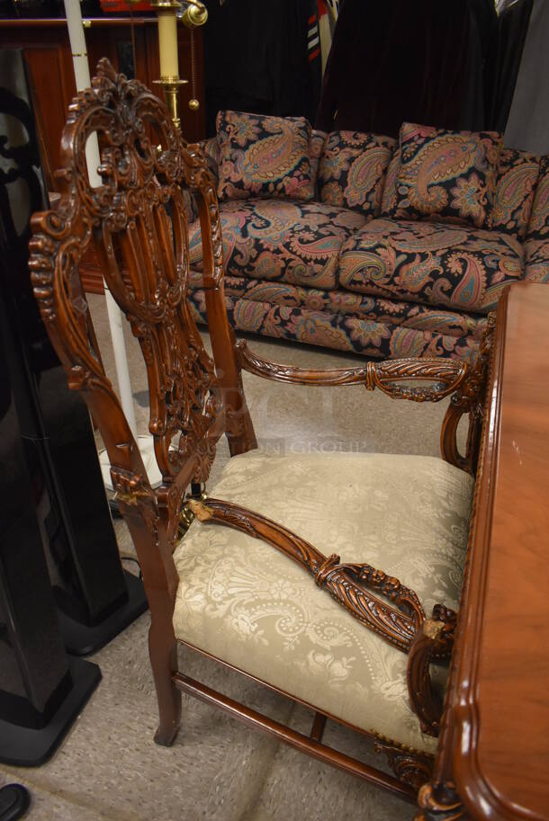 Hard Wood Victorian Style Dining Table w/ 6 Chairs and 2 Leaves. - Image 3 of 12