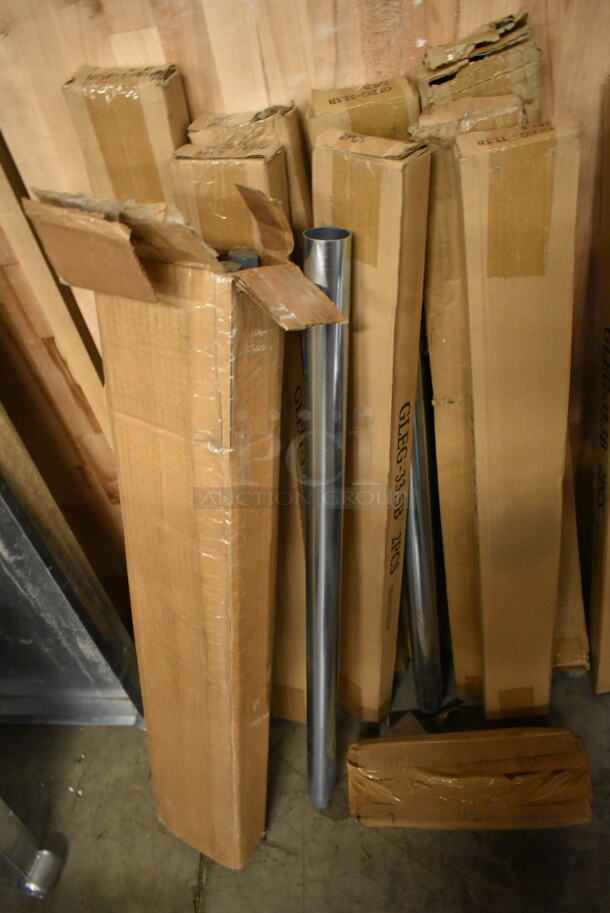 BRAND NEW SCRATCH AND DENT! Lot of 2 Metal Under Shelves and 9 Boxes of John Boos GLEG-33.5B / Regency 600TW2496G Legs.  - Image 8 of 10