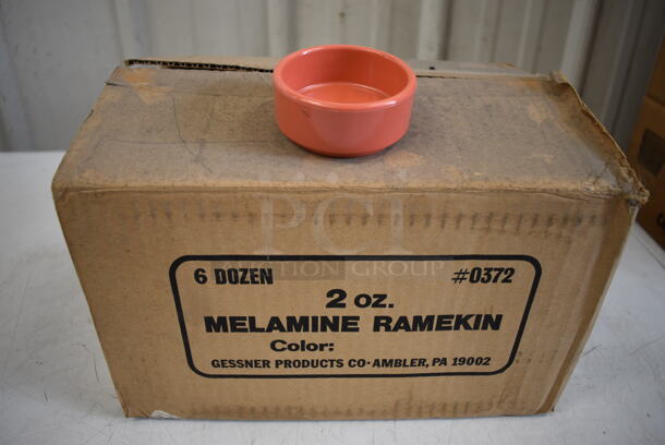 ALL ONE MONEY! Lot of 42 BRAND NEW IN BOX! Gessner Orange Melamine 2 oz Ramekins. 2.75x2.75x1.25
