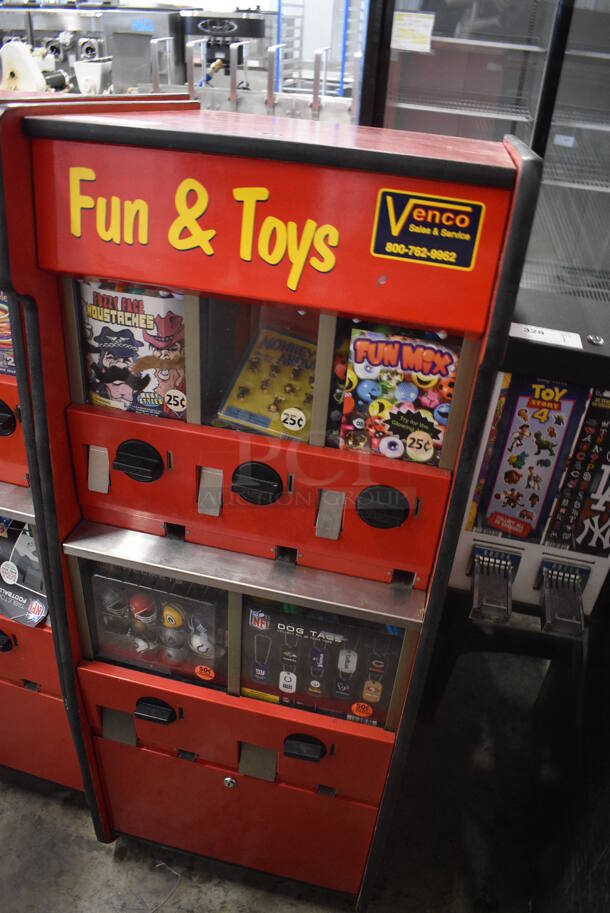 Red Floor Style 5 Compartment Toy Vending Machine w/ Black Metal 2 Well Tattoo Side Attachment. 34x23x27 - Image 4 of 8