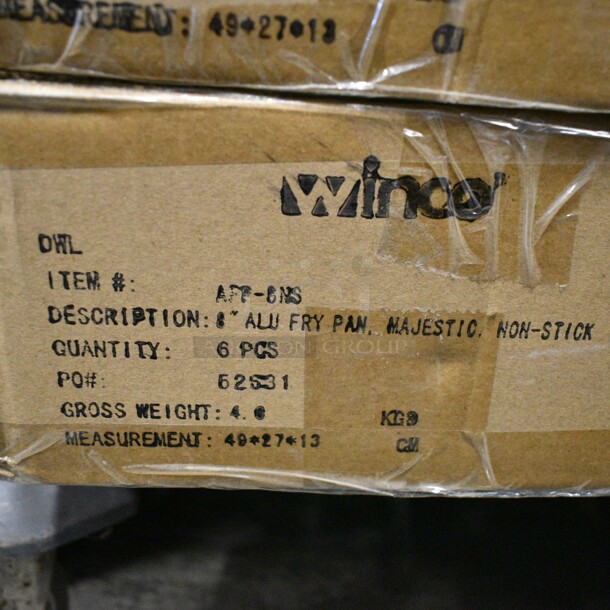 3 BRAND NEW! Boxes of 6 Winco AFP-8NS 8" Non-Stick Aluminum Frying Pan w/ Solid Metal Handle. 3 Times Your Bid!  - Image 3 of 5
