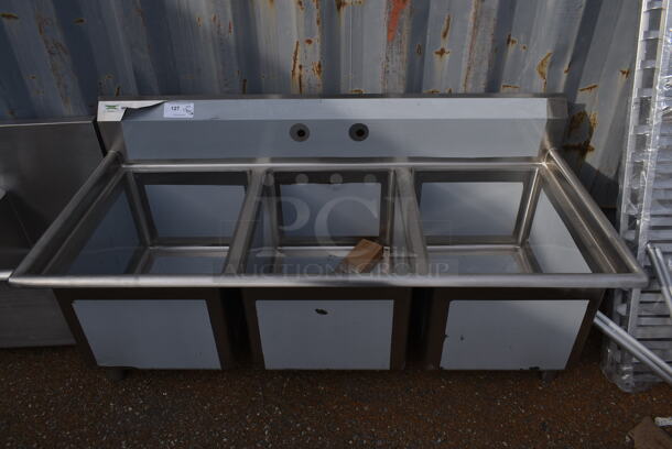 BRAND NEW SCRATCH AND DENT! Regency 600S31824 Stainless Steel Commercial 3 Bay Sink w/ Legs. Bays 18x23 - Image 1 of 4