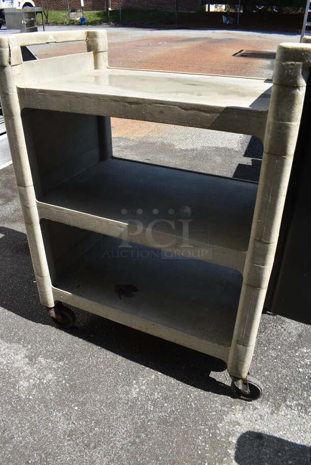 Tan Poly 3 Tier Cart w/ 2 Push Handles on Commercial Casters. 38x18x37 - Image 3 of 4