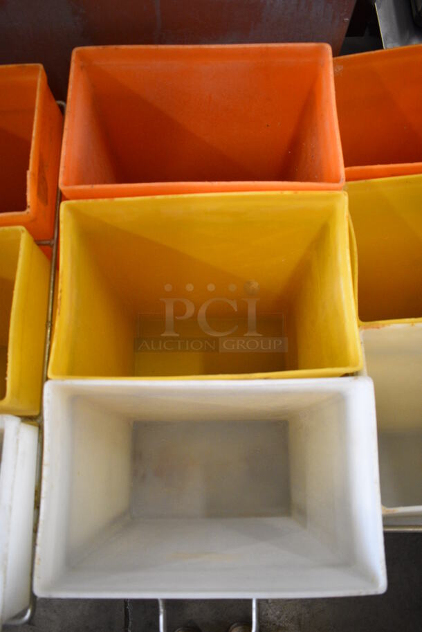 Three Poly Ingredient Bins; White, Yellow and Orange in Metal Frame on Commercial Casters. No Lids. 15x32x28 - Image 3 of 4