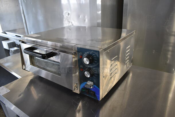 BRAND NEW SCRATCH AND DENT! 2023 Hoocoo CMO-1 Stainless Steel Commercial Countertop Electric Powered Pizza Oven w/ Broken Cooking Stone. 120 Volts, 1 Phase. Tested and Working! - Image 2 of 6
