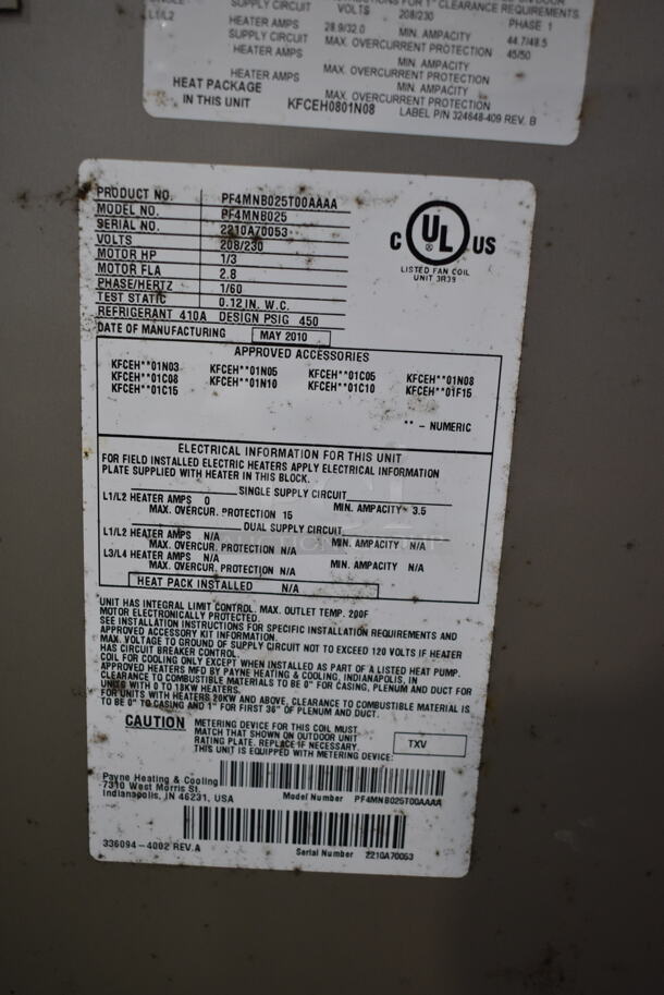 Payne PF4MNB025 Metal Air Handler. 208/230 Volts, 1 Phase.  - Image 6 of 6