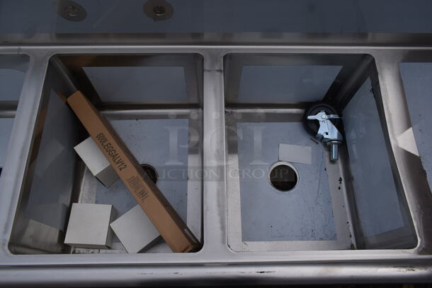 BRAND NEW SCRATCH AND DENT! Regency 600IB1824S31620218 Stainless Steel Commercial 3 Bay Sink w/ Dual Drain Boards. No Legs. Bays 16x20. Drain Boards 16x22 - Image 4 of 5