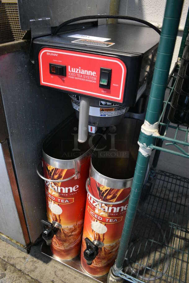 2018 Bunn TB3Q Stainless Steel Commercial Countertop Iced Tea Machine w/ Poly Brew Basket and 2 Metal Beverage Holder Dispensers. No Lids. 120 Volts, 1 Phase. 12x24x35 - Image 2 of 5