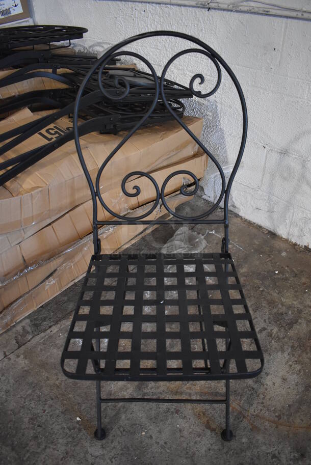 PALLET LOT OF 11 BRAND NEW! Boxes of 2 Black Metal Mesh Patio Chairs. Comes w/ 6 Loose Chairs. 15.5x19x35. 11 Times Your Bid!