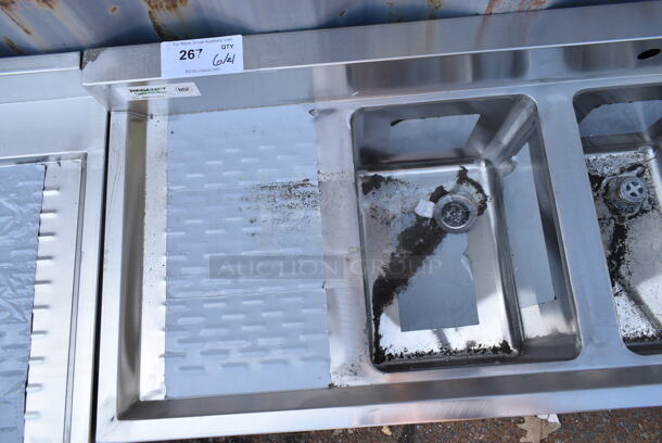 BRAND NEW SCRATCH AND DENT! Regency 600B31014213 Stainless Steel Commercial 3 Bowl Underbar Sink with Two Drainboards. Bays 10x10. Drain Boards 10x14 - Image 5 of 8