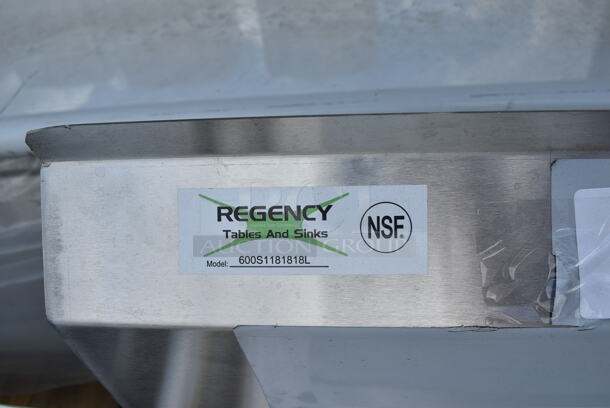 BRAND NEW SCRATCH AND DENT! Regency 60S1181818XL 38 1/2" 16-Gauge Stainless Steel One Compartment Commercial Sink with Stainless Steel Legs and 1 Drainboard - 18" x 18" x 14" Bowl - Left Drainboard - Image 7 of 7