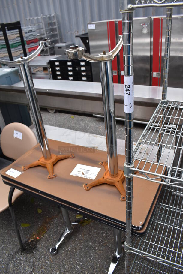 2 Brown Table on 2 Metal Table Bases. 36x18x29. 2 Times Your Bid! - Image 2 of 7