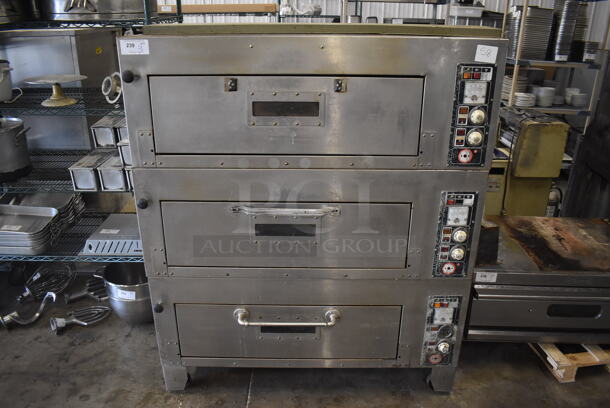 3 Stainless Steel Single Deck Electric Powered Bakery Pizza Ovens on Metal Legs. 220 Volts. 56x39x65. 3 Times Your Bid!