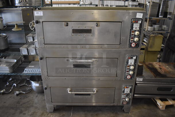 3 Stainless Steel Single Deck Electric Powered Bakery Pizza Ovens on Metal Legs. 220 Volts. 56x39x65. 3 Times Your Bid! - Image 1 of 10