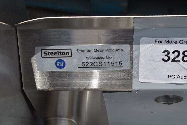 BRAND NEW SCRATCH AND DENT! Steelton 522CS11515 20 1/2" 18-Gauge Stainless Steel One Compartment Commercial Sink without Drainboard - 15" x 15" x 12" Bowl. Missing 1 Leg.  - Image 5 of 5