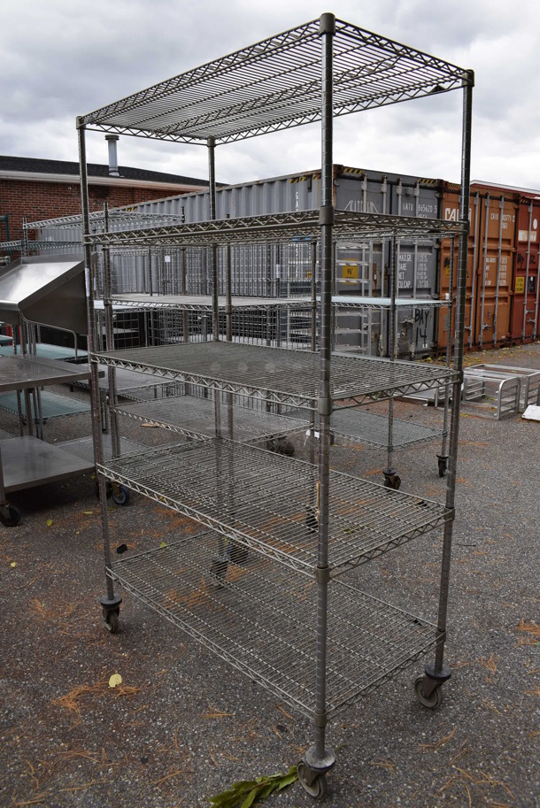 Chrome Finish 5 Tier Wire Shelving Unit on Commercial Casters. BUYER MUST DISMANTLE. PCI CANNOT DISMANTLE FOR SHIPPING. PLEASE CONSIDER FREIGHT CHARGES. 48x24x80 - Image 2 of 4