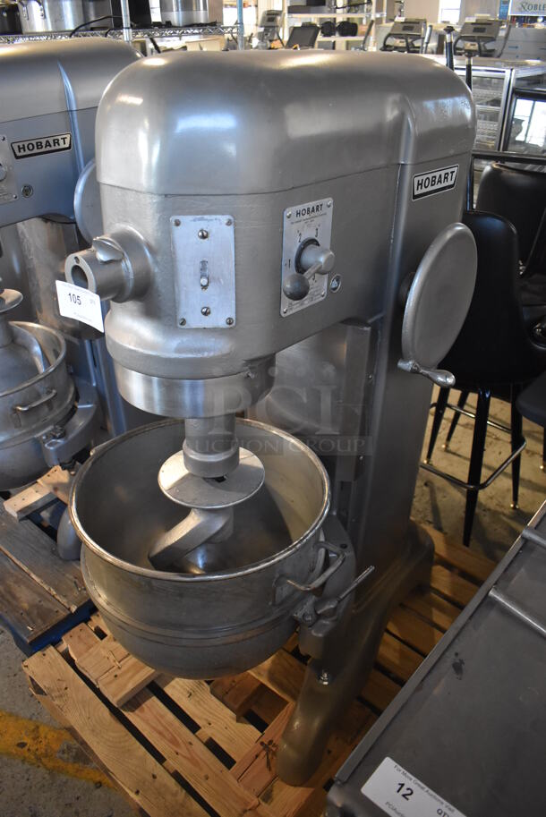 REFURBISHED! Hobart H 600 Metal Commercial Floor Style 60 Quart Planetary Dough Mixer w/ Stainless Steel Mixing Bowl and Dough Hook Attachment. Unit Has Been Professionally Refurbished! 208 Volts, 3 Phase. 28x40x56