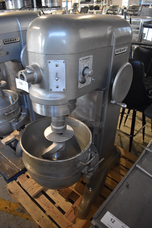 REFURBISHED! Hobart H 600 Metal Commercial Floor Style 60 Quart Planetary Dough Mixer w/ Stainless Steel Mixing Bowl and Dough Hook Attachment. Unit Has Been Professionally Refurbished! 208 Volts, 3 Phase. 28x40x56 - Image 1 of 10