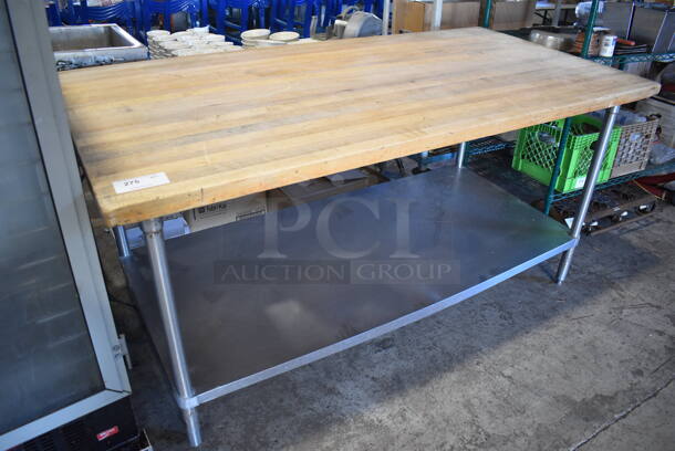 Butcher Block Table w/ Metal Under Shelf. 72x36x36 - Image 1 of 4