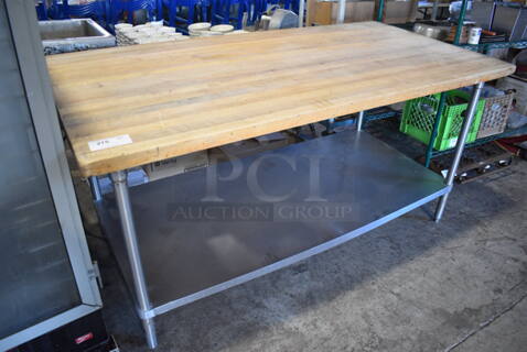 Butcher Block Table w/ Metal Under Shelf. 72x36x36