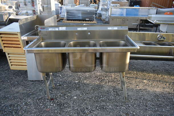 Eagle Stainless Steel Commercial 3 Bay Sink. Bays 16x19 - Image 1 of 6