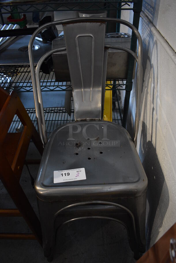 2 Gray Metal Tolix Style Dining Chairs. 18x18x31. 2 Times Your Bid! - Image 1 of 3