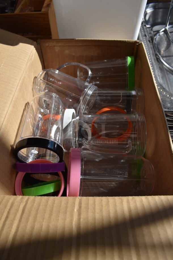 ALL ONE MONEY! Lot of Items on Tabletop Including Metal Bins, Metal Trays, White Poly Trash Can, Tealight Candles, Skillets, Glass Bottles and Glasses - Image 12 of 12