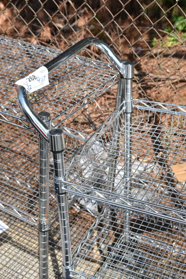 2 Chrome Finish Wire Items; Shelving Unit and Cart. 18x36x37, 30x18.5x33. 2 Times Your Bid!  - Image 4 of 6