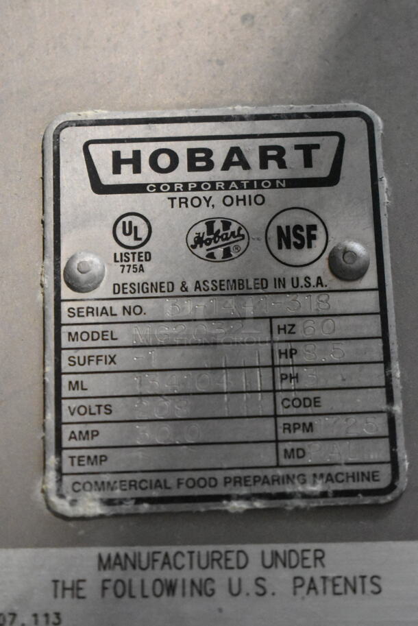 Hobart MG2032 Metal Commercial Floor Style Electric Powered Meat Mixer Grinder w/ Foot Pedal on Commercial Casters. 208 Volts, 3 Phase. Tested and Working! - Image 9 of 9