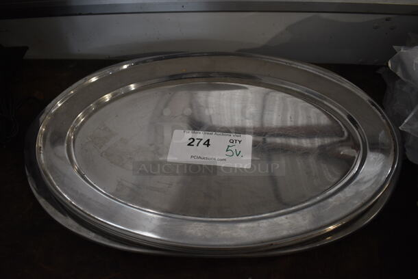 5 Various Oval Metal Trays. Includes 18x12x1. 5 Times Your Bid!