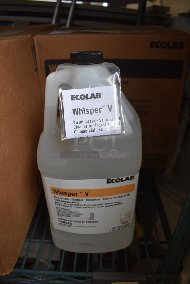4 BRAND NEW IN BOX! Ecolab Whisper V Disinfectant Sanitizer, Deodorizer Cleaner for Industrial and Commercial Use. 6x6x12. 4 Times Your Bid!
