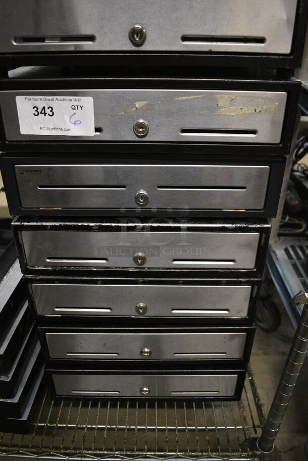 6 Metal Cash Drawers w/ Stainless Steel Face. 16x16.5x4.5. 6 Times Your Bid!
