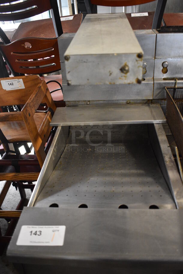 Pitco Frialator Stainless Steel Commercial Natural Gas Powered 2 Bay Deep Fat Fryer w/ Left Side Dumping Station and 4 Metal Fry Baskets on Commercial Casters. 110,000 BTU. 47x34.5x50 - Image 6 of 11