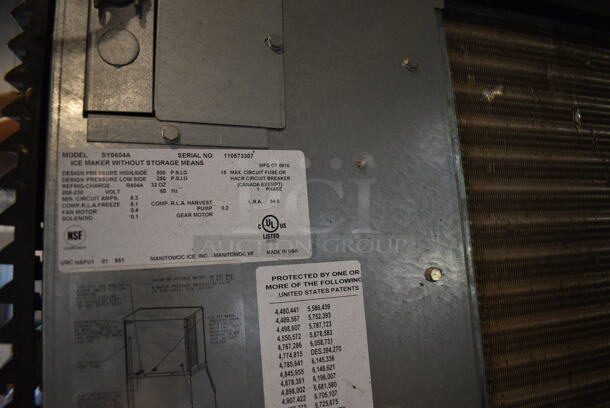 Manitowoc SY0604A Stainless Steel Commercial Ice Machine Head on Ice Bin. 208-230 Volts, 1 Phase. 30x35x66 - Image 6 of 6