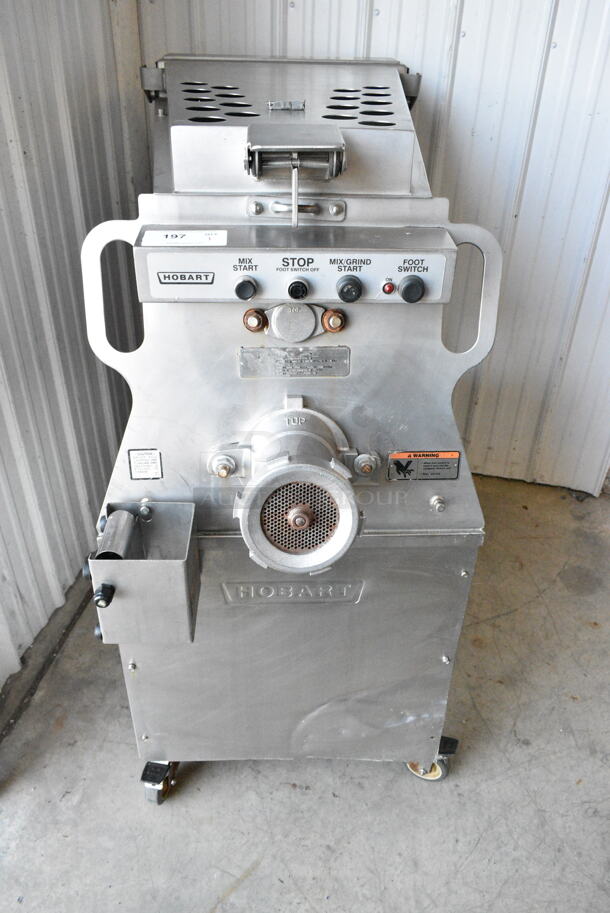 Hobart MG2032 Metal Commercial Floor Style Electric Powered Meat Mixer Grinder w/ Foot Pedal on Commercial Casters. 208 Volts, 3 Phase. - Image 2 of 9