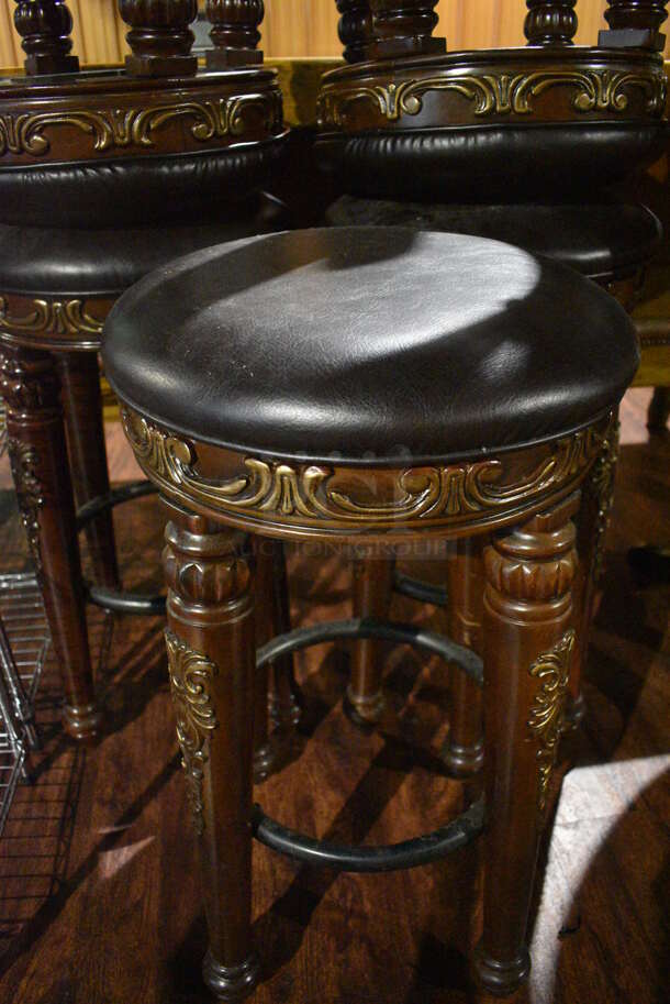 6 Wood Pattern Bar Height Stools w/ Black Seat Cushion. 16x16x30. 6 Times Your Bid! (lounge) - Image 2 of 4