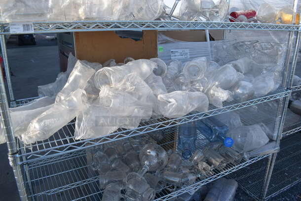 Metro Chrome Finish 5 Tier Wire Shelving Unit w/ Contents Including Poly Tumblers. BUYER MUST DISMANTLE. PCI CANNOT DISMANTLE FOR SHIPPING. PLEASE CONSIDER FREIGHT CHARGES. 60x24x74 - Image 3 of 5