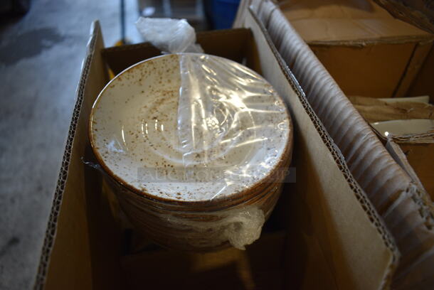 36 BRAND NEW IN BOX! White Ceramic Saucers w/ Brown Specks. 5.75x5.75x1. 36 Times Your Bid! - Image 2 of 5