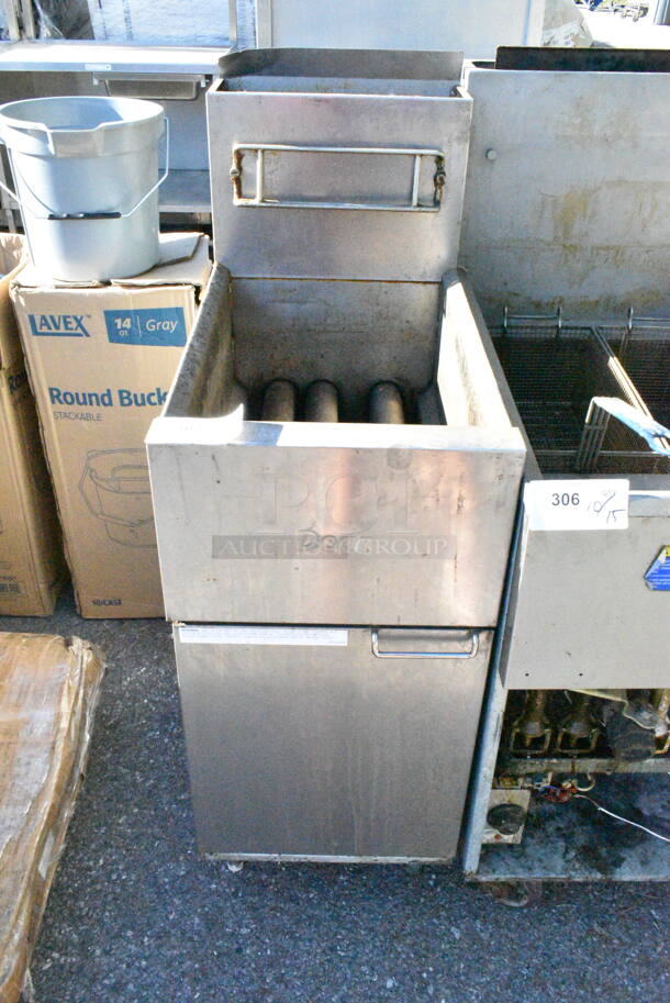 2017 Dean SR42GN Stainless Steel Commercial Floor Style Natural Gas Powered Deep Fat Fryer. 105,000 BTU.  - Image 1 of 5
