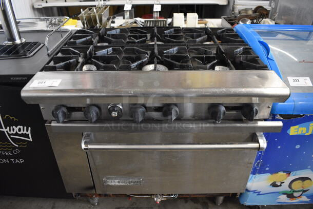 American Range Stainless Steel Commercial Natural Gas Powered 6 Burner Range w/ Oven. 36x30x36