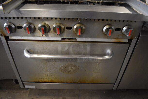 CPG Stainless Steel Commercial Natural Gas Powered 6 Burner Range w/ Oven, Over Shelf and Back Splash. 36x30x51 - Image 2 of 5