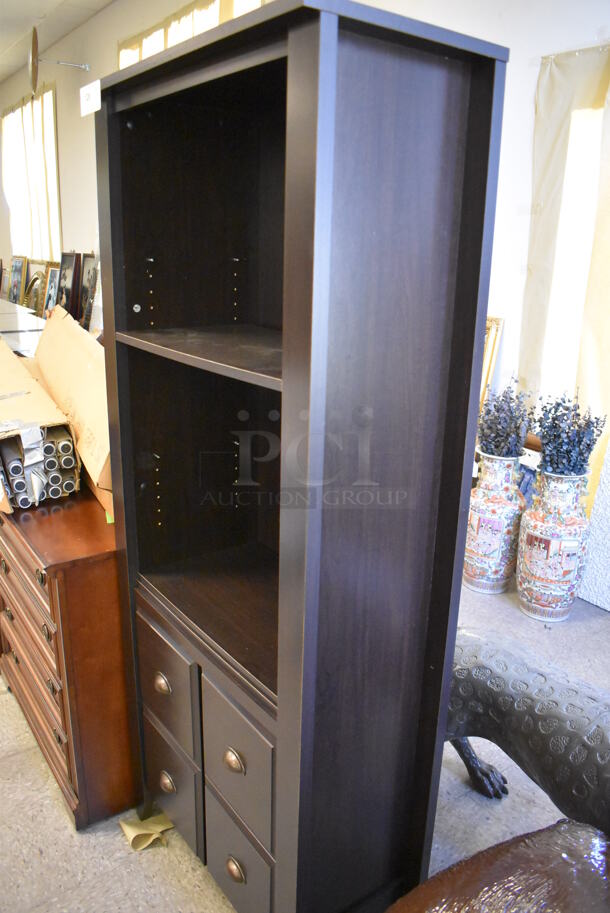 Brown Wood Pattern Shelving Unit w/ 2 Cabinets. - Image 5 of 5