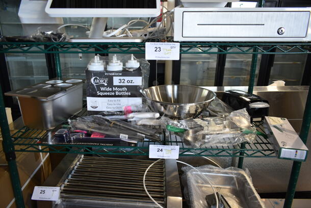 ALL ONE MONEY! Tier Lot of Various BRAND NEW Items Including Metal Bowl, Tongs, Drop In Bin and Condiment Bottles. - Image 1 of 5