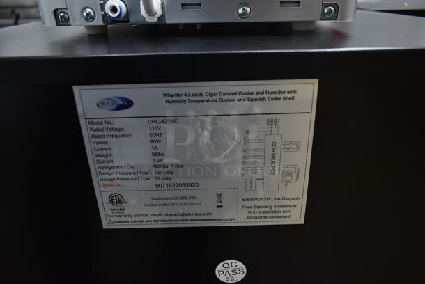 BRAND NEW SCRATCH AND DENT! Whynter CHC-421HC Stainless Steel 4.2 cu.ft. Cigar Cabinet Cooler and Humidor with Humidity Temperature Control and Spanish Cedar Shelves. 115 Volts, 1 Phase. Tested and Working! - Image 4 of 4